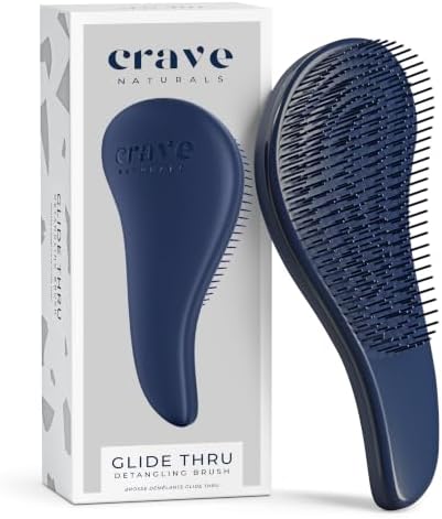 Crave Naturals Glide Thru Hair Brush - Detangler Brush for Curly, Straight, Wet or Dry Hair - Gentle Detangling Brushes for Adults, Kids, Toddlers - Hair Accessories for Women, 7.5"x3" - Blue by CraveNaturalsDetanglingBrush
