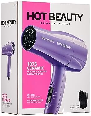 Hot Beauty 1875 Ceramic Hair Dryer, Powerful Fast Drying, Multi-Setting with Comb Attachment, Additional Detangler Included, Slide Bar Switch, Compact for Home & Travel (Purple) - Image 5