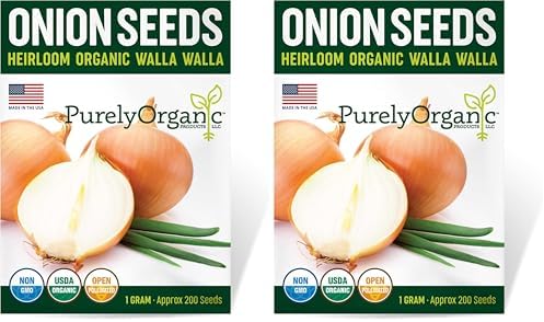 Organic Onion Seeds (Walla Walla) - Approx 200 Seeds - USDA Organic, Non-GMO, Open Pollinated, Heirloom, USA Origin (Pack of 2) by Purely+Organic+Products+LLC