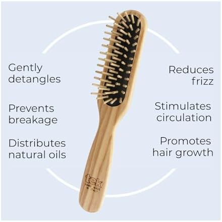 TEK | Rectangular Wooden Hair Brush with Short Rounded Teeth in Natural Ash Wood, Ideal for Detangling, Styling and Daily Care of Short Hair | 22x4cm | Handmade in Italy - Image 2