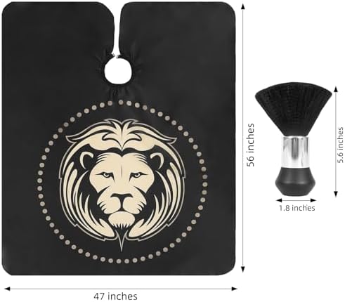 Professional Hair Cutting Cape with Neck Duster Brush, Large Size Salon Barber Cape for Men, Women and Kids(Black with Lion Pattern) - Image 2