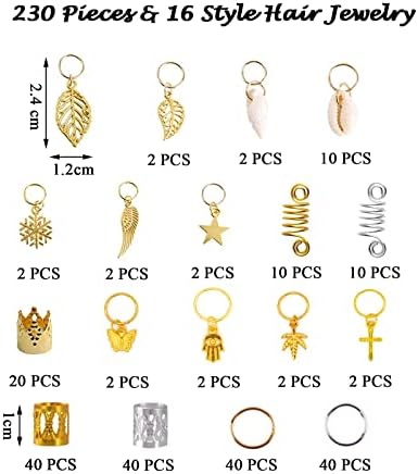 SweetMe 230 Pieces Hair Jewelry for Women Braids, 16 Style Loc Jewelry for Braiding Hair, Cute Pendant Hair Jewels Rings for Dreadlocks Braiding Accessories - Image 4