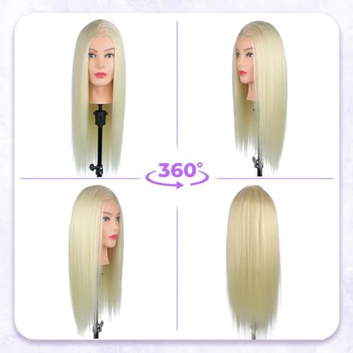 Mannequin Head Human Hair- Cosmetology Manikin Doll Head with 80% Real Hair for Hairdresser Practice Styling Braiding & Free Clamp Holder (Blonde) - Image 6