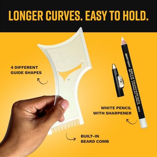 The Cut Buddy PLUS Beard Shaping Tool, Clear Template with Built-in Comb and Bonus Pencil, Ideal for Hairline, Beard, and Mustache Trimming - Image 3