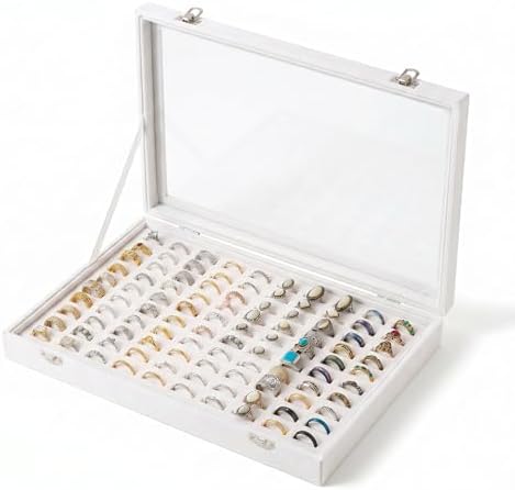 Frebeauty 100 Slots Ring Organizer Tray,Velvet Ring Box with Clear Lid by Frebeauty