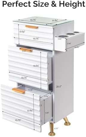 Salon Stations for Hair Stylist, Barber Station with Glass Top & Drawers & Hot Tool Holder, Salon Storage Cabinet Hair Organizer Equipment for Beauty Spa Dresser, White - Image 5