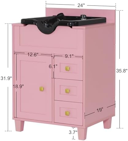 BarberPub Barber Storage Shampoo Station with Bowl & Cabinet 7131 (Pink) - Image 3