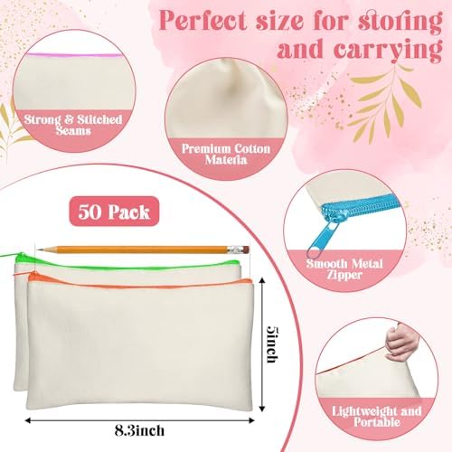 Legigo Blank Canvas Bags Zipper Pouch Makeup Bags Pencil Pouch Bulk - Image 2