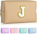 TOPEAST Birthday Gifts for Girls, Travel Makeup Bag Chenille Letter Pouch Cosmetic Bag, Makeup Travel Organizer, Monogrammed Bridesmaid Gifts for Women, Cute Stuff for Girls (Khaki J) by TOPEAST