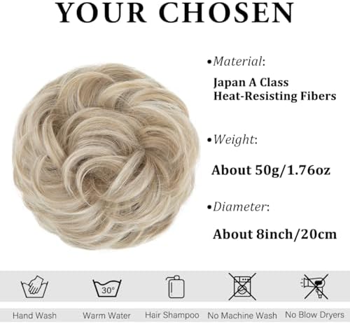 CJL HAIR Large Messy Bun Hair Piece Wavy Curly Scrunchies Synthetic Chignon Ponytail Hair Extensions Thick Updo Hairpieces for Women Ivory Grey - Image 2