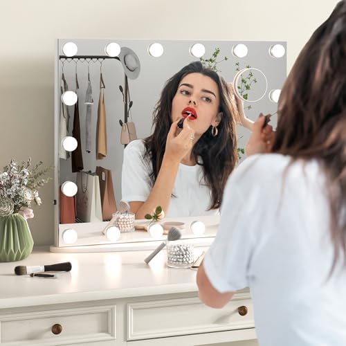 Tangkula Vanity Mirror with Lights, 26" x 21" Makeup Mirror with 18 LED Bulbs, Adjustable Color Lighting Modes & Brightness, Hollywood Mirror with 3X Magnifying Mirror, Tabletop & Wall-Mounted - Image 2