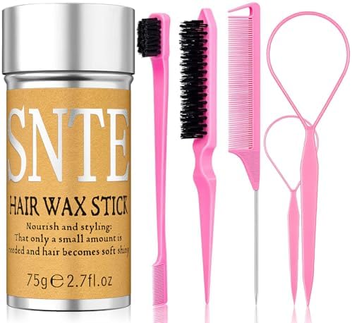 6Pcs Hair Wax Stick Set for Flyaways, Topsy Tail Hair Tools for Women, Teen Girls & Kids, Slick Back Hair Brush, Bun Accessories, Non-greasy Styling Tools Slick Stick, 2.7 Oz by SamnyteSNTE