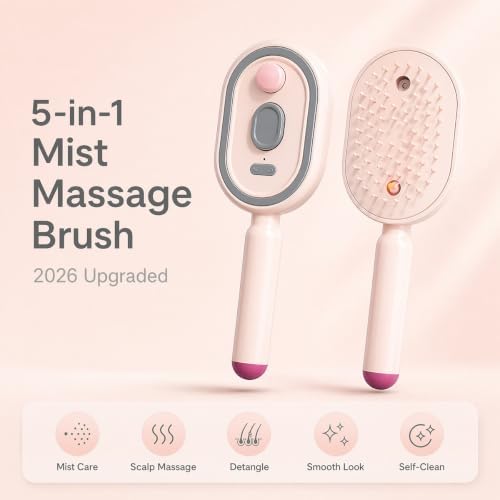 2026 Upgraded Electric Spray air Cushion Massage Comb, 5 in 1 Rechargeable Air Cushion Hair Brush, Retractable Massage Steam Brush for Frizzy Hair & Scalp Care, Anti-Static & Detangling (Pink) - Image 2