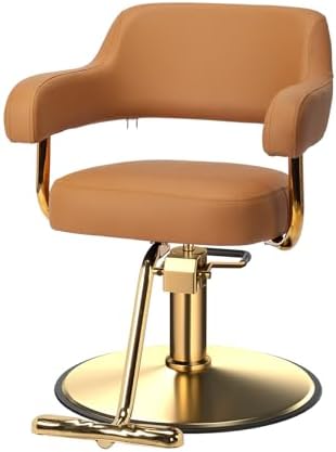 OmySalon Barber Chairs for Barbershop Brown and Gold Styling Chair, Salon Chair for Hair Stylist Heavy Duty Hydraulic Pump, 360°Swivel with Footrest, Hairdressing Home Beauty Spa Braiding Equipment by OmySalon