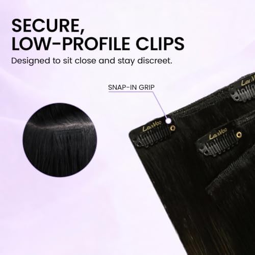 LaaVoo Clip in Hair Extensions Real Human Hair Balayage Hair Extensions Clip ins Darkest Brown Ombre Mix Ash Brown Blonde Human Hair Clip in Extension 16 Inch 5pcs 80g - Image 3