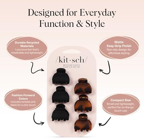 Kitsch Mini Claw Clips for Women - Tortoise & Black, 6pcs - Image 3