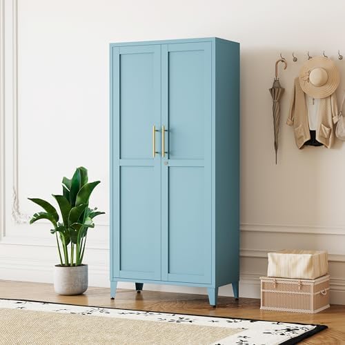 Metal Storage Cabinet with Lock,Blue Steel Tool Cabinet with 3 Adjustable Shelves,61 Tall Freestanding Heavy Duty Garage Locker for Home Office Kitchen 61" H X 27.6" W X 13.8" D - Image 2