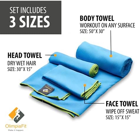OlimpiaFit Quick Dry Towel - 3 Size Pack of Lightweight Microfiber Travel Towels w/Bag - Fast Drying Towel Set for Camping, Beach, Gym, Backpacking, Sports, Yoga & Swim Use - Image 3