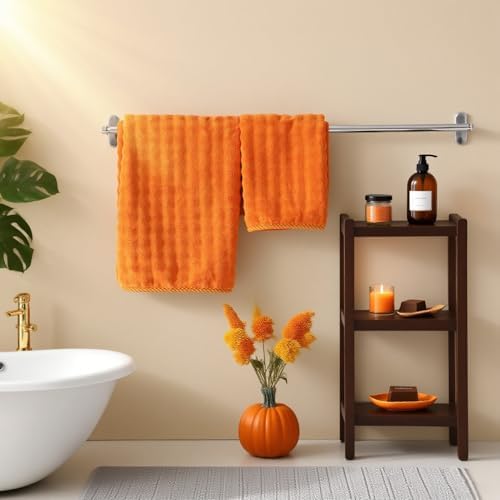COZYART Lint Free 8 Pcs Bathroom Towels Set Ultra Soft Microfiber Orange - Image 7