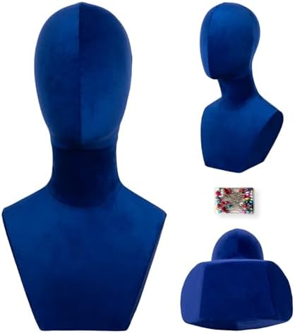 Mannequin Head with Shoulders – Display Model for Wigs, Hats, Jewelry, Sunglasses – Soft Velvet Stand Bust for Store & Home Display (Royal Blue) by Unknown