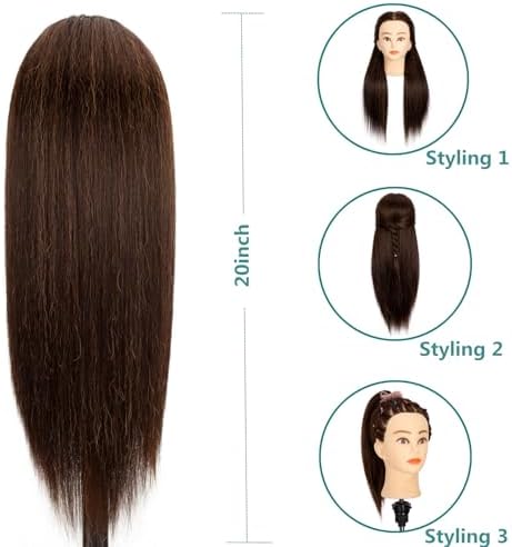 Female Mannequin Head 20inch Real Hair Fiber with Clamp Stand - Image 2