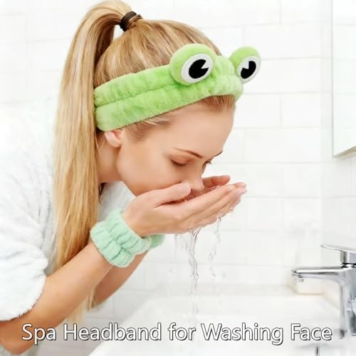7 Pcs Spa Set, Facial Spa Headband and Wristband Set, Skincare Headband, College Style Girl Gift, Hair Accessories for Women and Girls (Green) ﻿ - Image 4