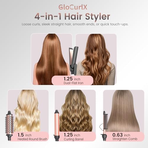 4-in-1 Curling Iron Set for Long Hair, Fast Heating Ceramic Ionic Hair Curler, Flat Iron & Hot Brush Combo, Frizz-Free Styling Tool with Dual Voltage for Home & Travel - Image 2