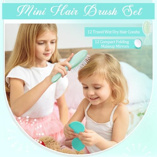 Meanplan 24 Pcs Mini Hair Brush Set Travel Wet Dry Hair Combs Pocket Detangling Compact Folding Makeup Mirrors for Spa Sleepover Birthday Bridal Shower Bachelorette Christmas Party Gift(Light Green) - Image 6