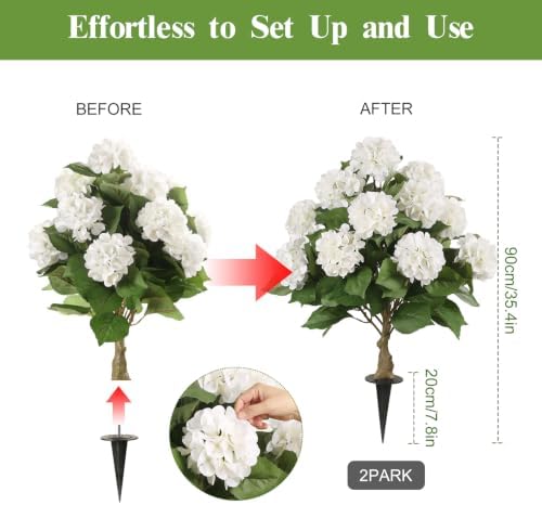 3FT Artificial Hydrangea Tree,White with Spikes 2 Pack - Image 2