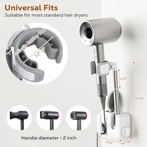 MoKo Hair Dryer Holder Wall Mounted, Hands Free Blow Dryer Holder - Image 2
