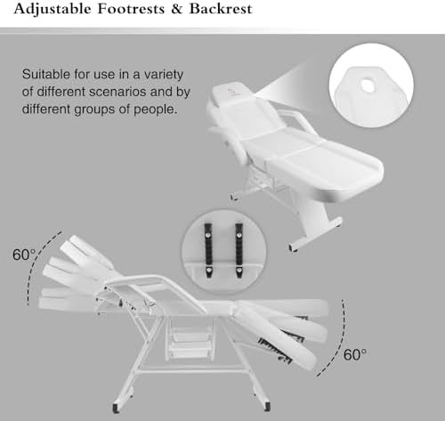 Facial Chair,73″ Tattoo Chair for Client,3-Section Adjustable Massage Table with Stool,Multipurpose Beauty Beds Salon Equipment for Esthetician,Tattooshop,Spa (White) - Image 4