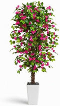 Artificial Bougainvillea Tree 6FT, Fake Tree with Flowers White Planter by Zyfera