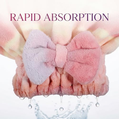 2 Pcs Ultra Absorbent Microfiber Hair Towel Wrap, Bow Tie Design Hair Drying Caps Quick Dry Hair Towel for Women Girls Long Curly Hair (Gradient) - Image 6