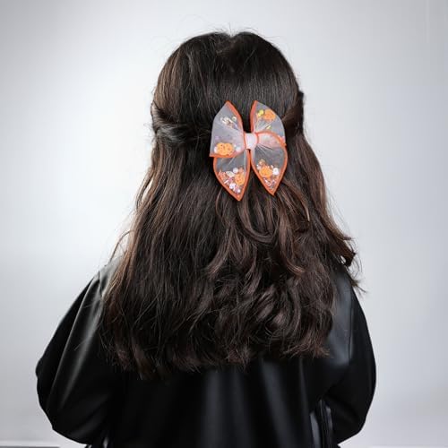 4" Halloween Shaker Bows Hair Clips for Girls Kids Orange Mesh Tulle Fable Hair Bow Ghost Pumpkin Alligator Hairpins Women Teen Toddler Dress Costume Decor Accessory 2pc Gift Set - Image 5