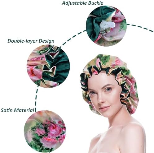 Silk Bonnet for Sleeping Satin Bonnets Double Layer Reversible Hair Cap Bonnet for Women Long Curly Braid Hair (Floral 3) - Image 3