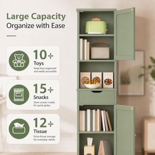 Walsunny Tall Bathroom Storage Cabinet with 6 Adjustable Shelves, Green - Image 3