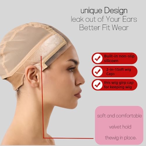Built in silicone Wig Cap with Grip Band for Keeping Wigs in Place, More Full Cap-wide Transparent Lace for Lace Front Wigs .(Nude, M) - Image 4