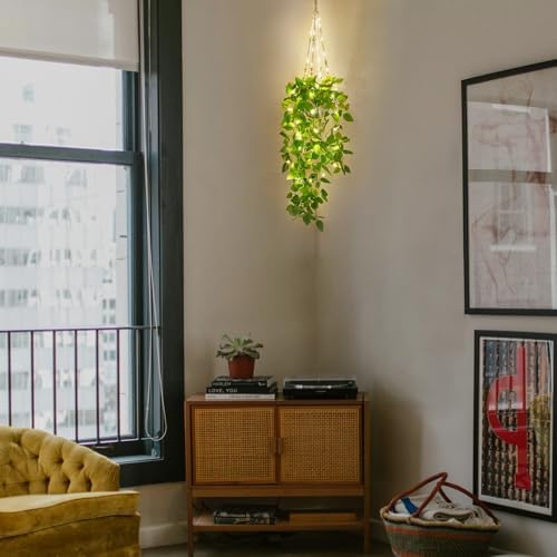 Mkono Fake Hanging Plant with Lights, Artificial Plants for Home Decor Indoor Macrame Plant Hanger with Fake Vines, Batteries NOT Included - Image 3