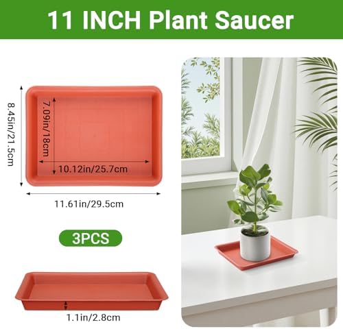 11 Inch Red Plant Saucer, 3 Packs Plastic Plant Trays for Pots, Plant Water Catcher Tray for Indoors Outdoor, Flower Planter - Image 2