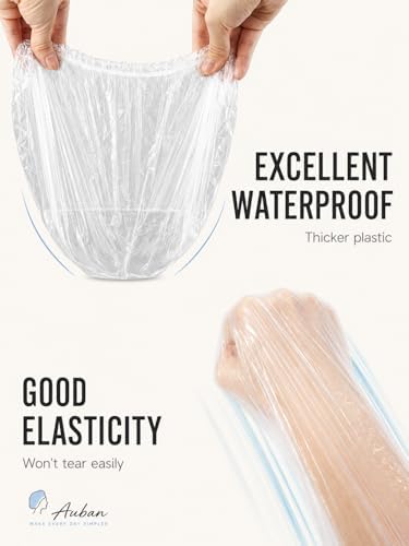 Auban 100PCS Disposable Shower Caps, Plastic Clear Hair Cap Large Thick Waterproof Bath Caps for Women, Hotel Travel Essentials Accessories Deep Conditioning Hair Care Cleaning Supplies(20.5") - Image 2