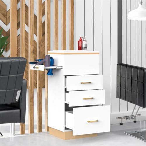 Salon Station Barber Station, White Salon Stations for Hair Stylist, Hair Storage Cabinets with a Storage Basin, 3 Drawers & 3 Hair Dryer Holders, Beauty Salon Spa Equipment - Image 5