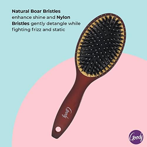 Goody Ceramic Hair Brush, Oval Cushion - Natural Boar and Nylon Bristle Mix to Enhance Shine & Smooth Hair, Fights Frizz and Static - Premium Wood Design is Pain-Free for All Hair Types - Image 3