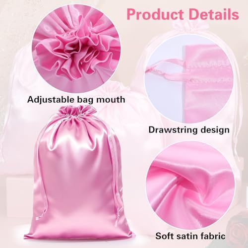 6 Pcs Satin Wig Bags With Drawstring, Silk Hair Storage Bags For Multiple Wigs, Bundles, Extensions, Pink - Image 3