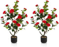Goplus 38’’ Artificial Camellia Tree, 2 Pack Flower Plants Artificial Tree by Goplus