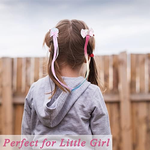 7 Pieces Hair Clips for Girls, Bow Curly Hair Extensions for Kids, Straight Little Girl Hair Clips Accessories for Ponytails Princess Dress-Up - Image 6