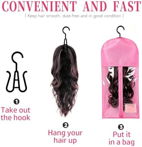 8PCS Wig Storage Bags with Hanger Hair Extension Holder Wig Bag-Pink - Image 3