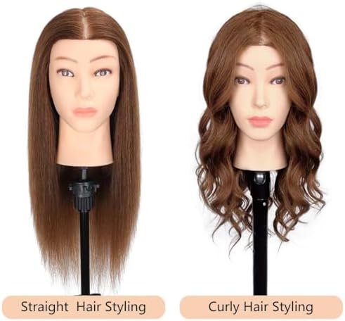 Mannequin Head Human Hair, 100% Real Hair Cosmetology Manikin Head for Practice Braiding Hairstyling Cutting with Free Clamp Holder and Tools (100% Brown) - Image 6