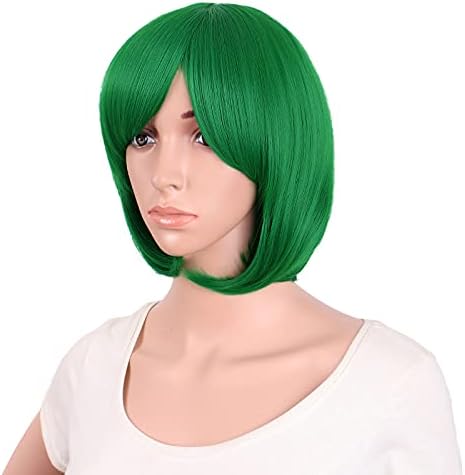 MapofBeauty 12 Inch Women Short Straight Cosplay Party BOB Wig, Grass Green - Image 4