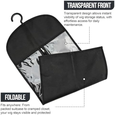 MUIIGOOD 2PCS Wig Storage Bags with Hanger Hair Extension Holder Dust-proof Storage Organizer with Hook for Multiple Wigs Hair Extensions, wigs & accessories Holder Home Hair Salon Travel Use - Image 3