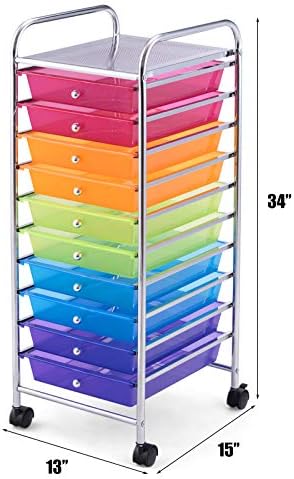 Giantex 10 Drawer Rolling Storage Cart Scrapbook Paper Office School Organizer (Multicolor) - Image 3